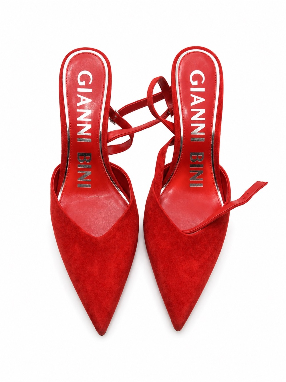 NWOT NEVER WORN SOLD OUT Gianni Bini Red Suede Pointed Toe Strappy Mules